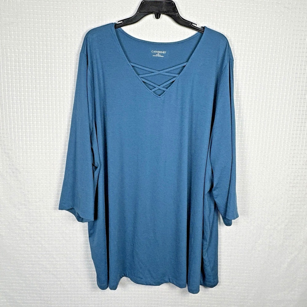 Catherines Tunic Top Blouse‎ Womens 3X 26/28 Plus Relaxed Stretch Pullover Loose